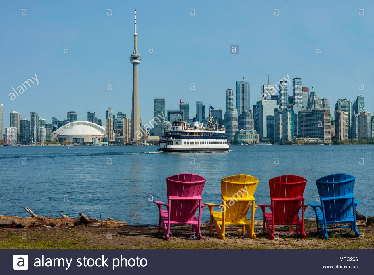 Muskoka Chair Toronto Island Ferry And Toronto Skyline Cityscape