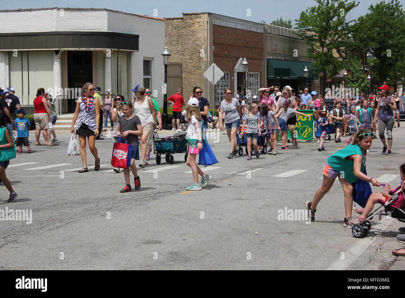 Small town scene from the Memorial Day Parade 2018 in upscale Park