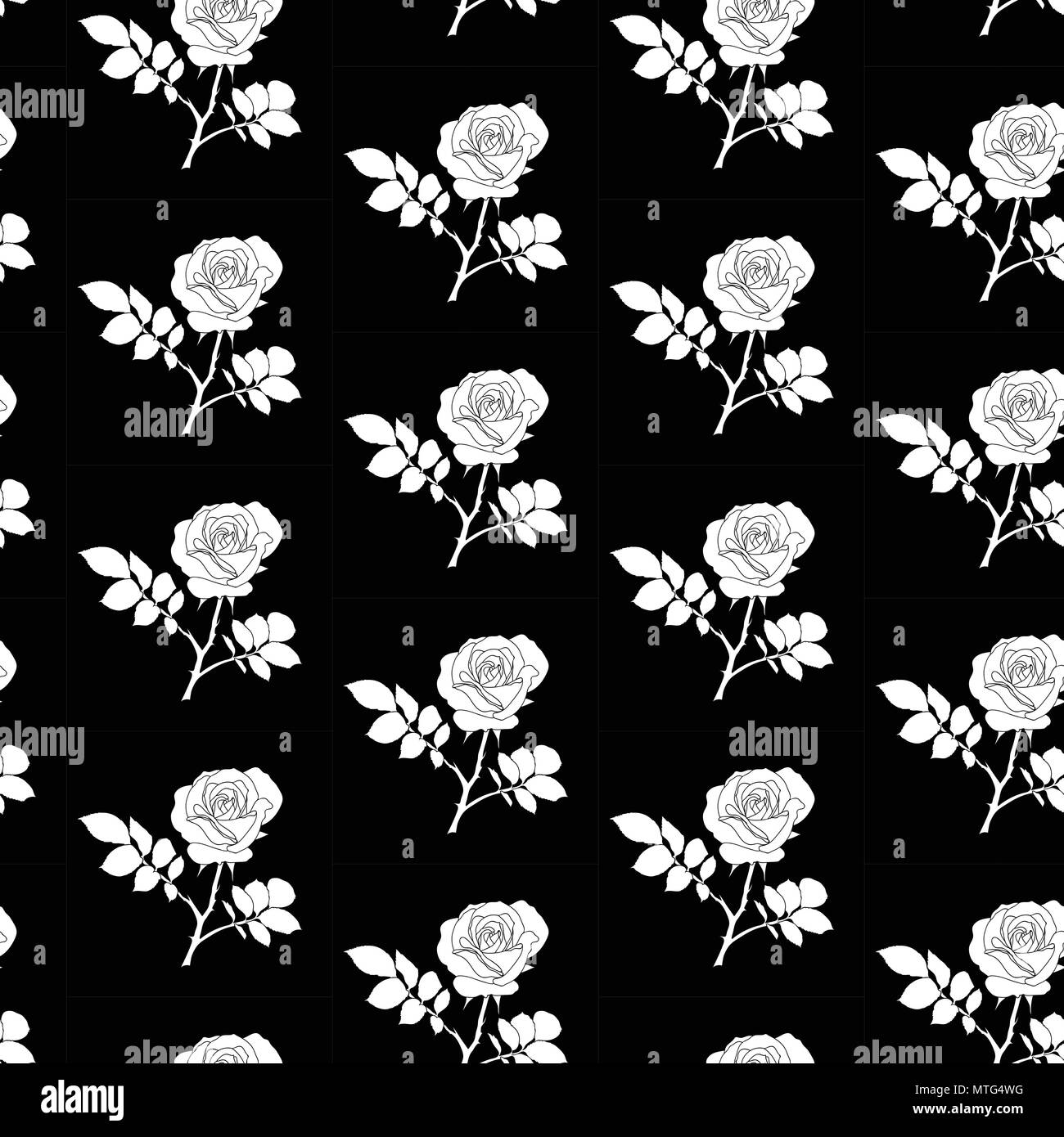 Roses seamless black and white geometric background - pattern for continuous replicate on black background. Can be used for fabric, wallpaper, printin Stock Vector