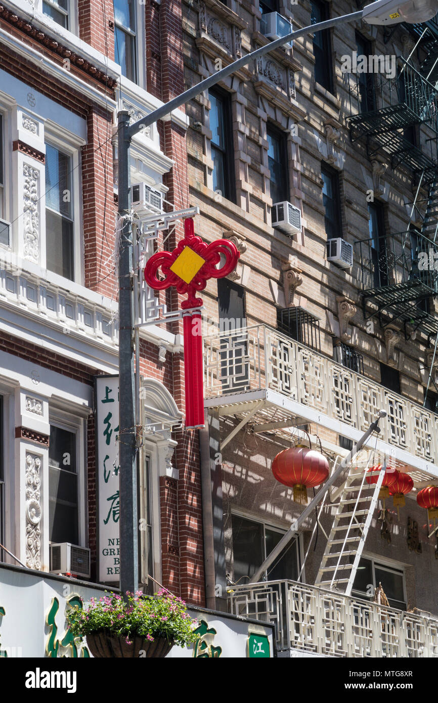 apartments in chinatown Have Iron Fire Escapes, NYC, USA Stock Photo