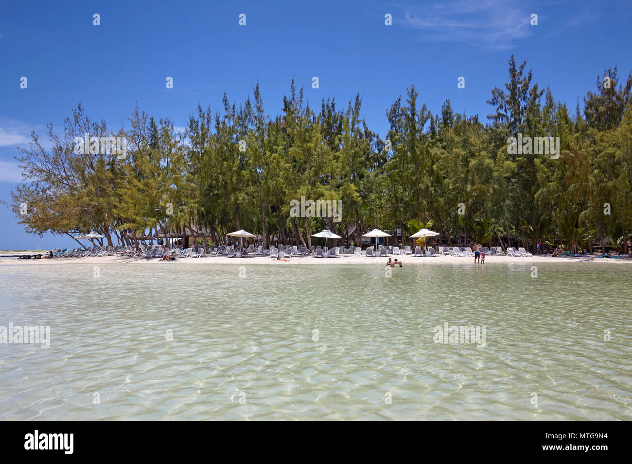 The clear water and white beaches in Ile aux Cerfs, Mauritius Stock Photo