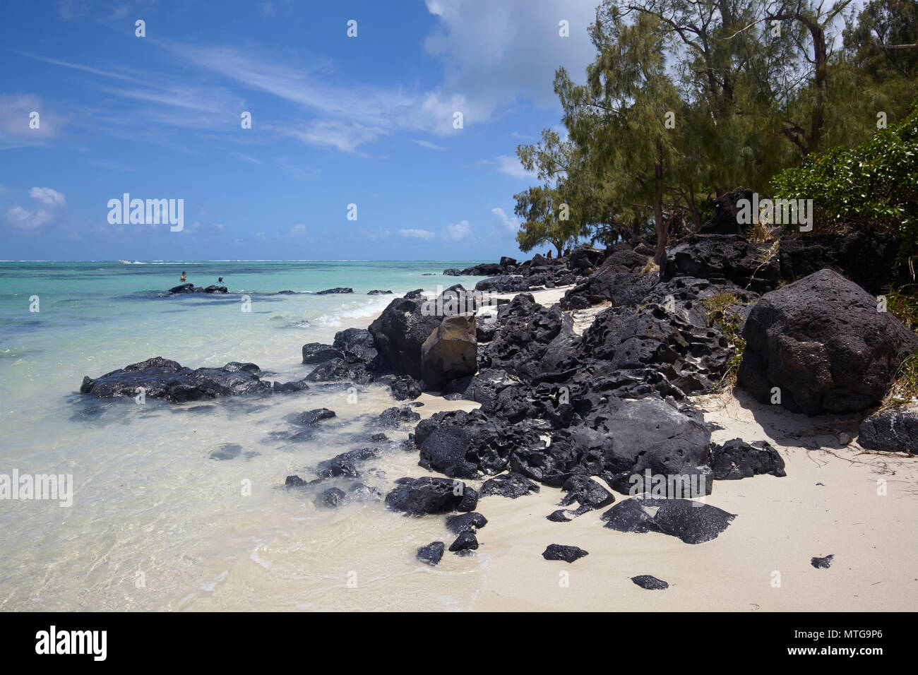The clear water and white beaches in Ile aux Cerfs, Mauritius Stock Photo