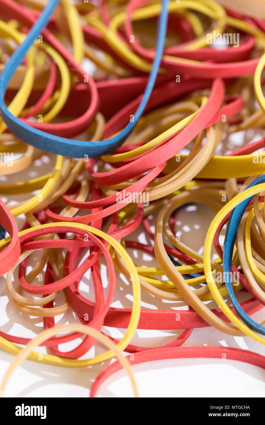 Colorful Still Life of Rubber Bands, USA Stock Photo