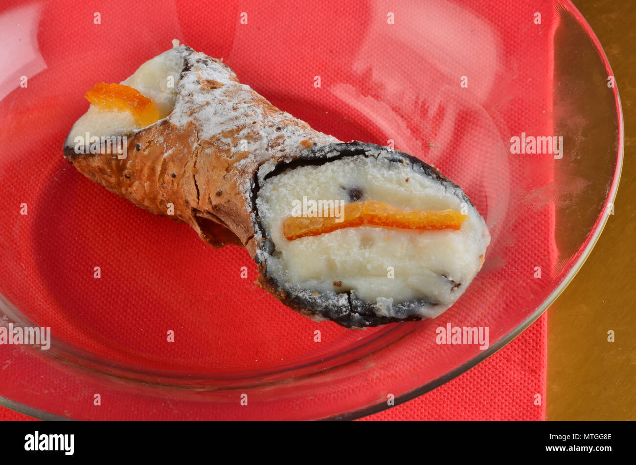 Dessert: Cannolo Siciliano .In a italian restaurant. Stock Photo