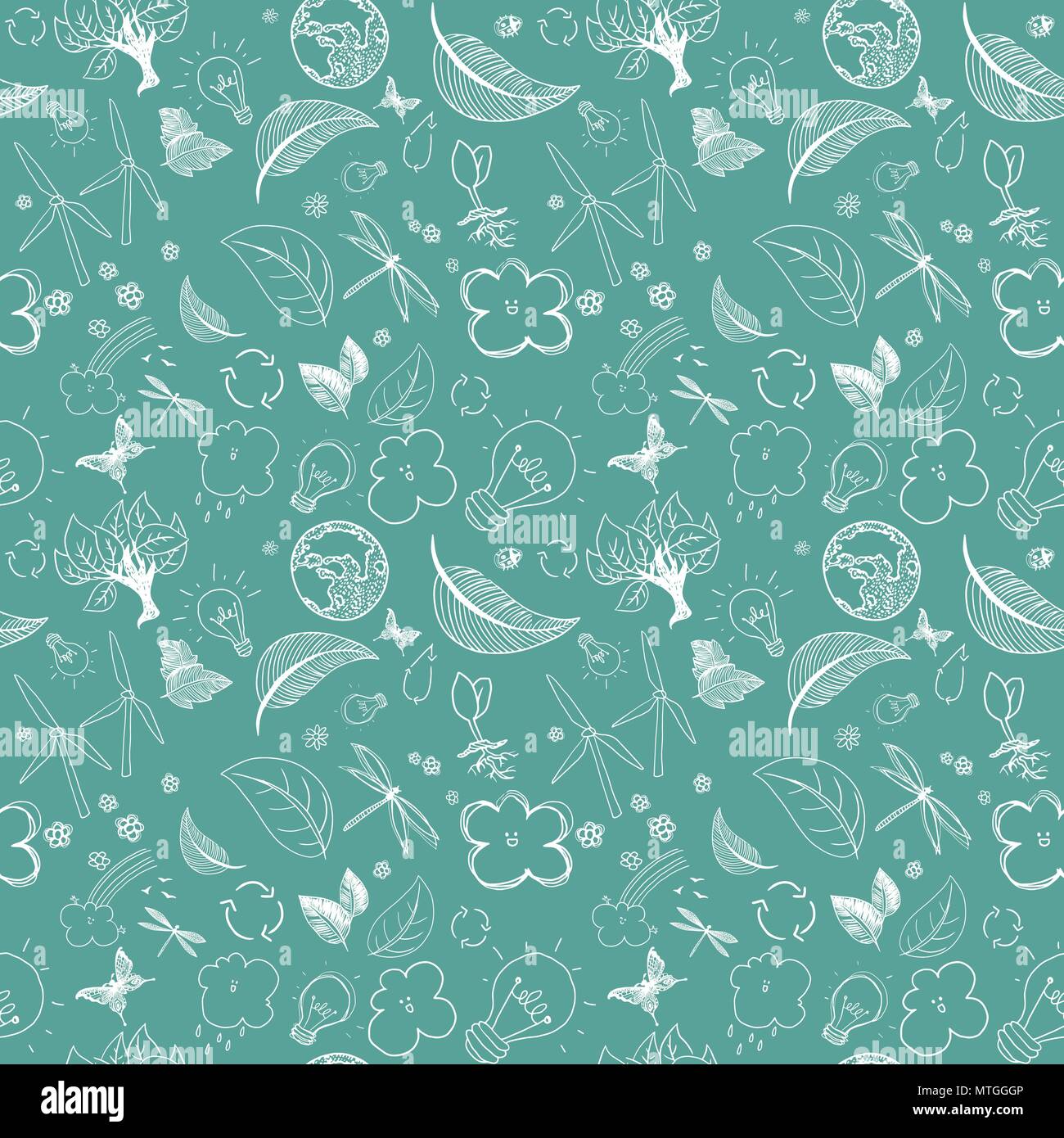 Seamless ecologic green doodles full vector illustrations Stock Vector