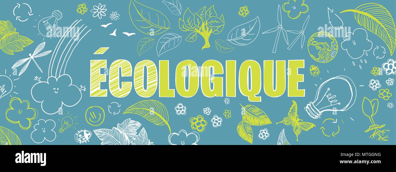 French Ecologic Green Illustrations Doodles Vector Banner Stock