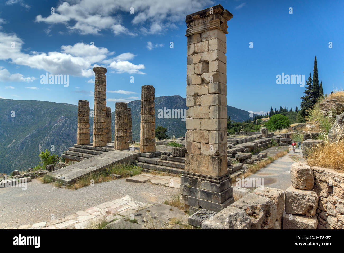 Columns In The Temple Of Apollo And Panorama Ancient Greek Archaeological Site Of Delphi