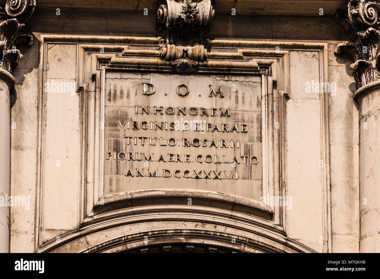 Latin Script on Old Venice Church Stock Photo