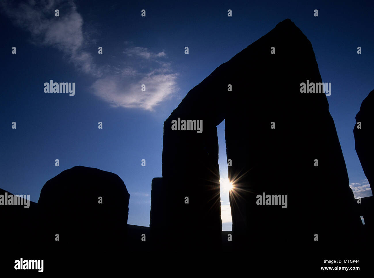 Stonehenge Memorial with starburst, Klickitat County, Washington Stock Photo