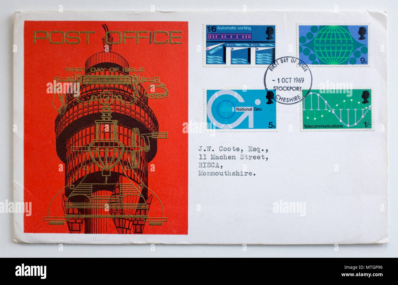 Vintage 1969 First Day GB Cover Stamp GPO Stock Photo