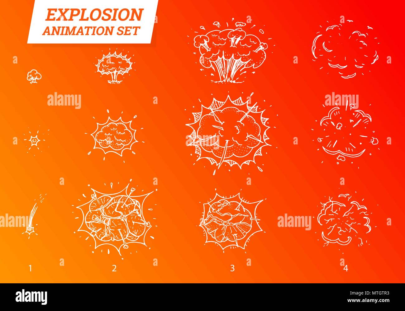 Explosions icons set on white background. Cartoon comic boom effects for  emotion. Vector style. Bang burst