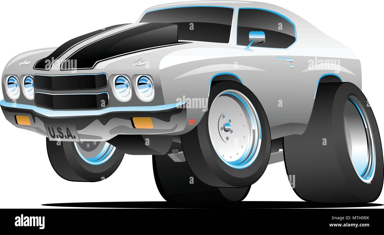 Classic Seventies Style American Muscle Car Cartoon Vector Illustration Stock Vector