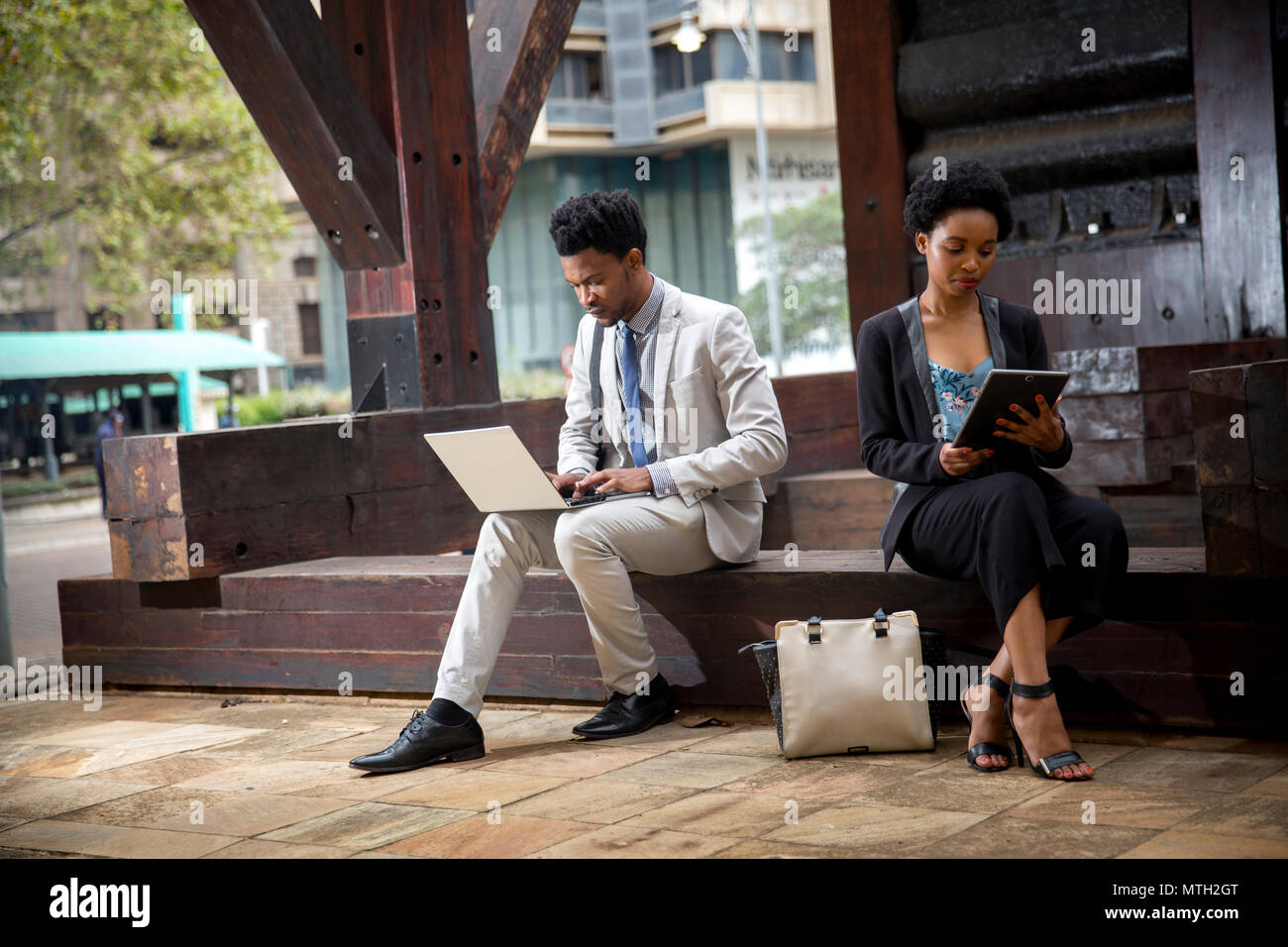 Business man and woman working Stock Photo