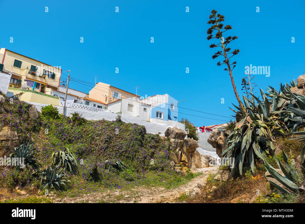View to old houses on Atlantic coast. Peniche, Estremadura, Portugal, Europe Stock Photo