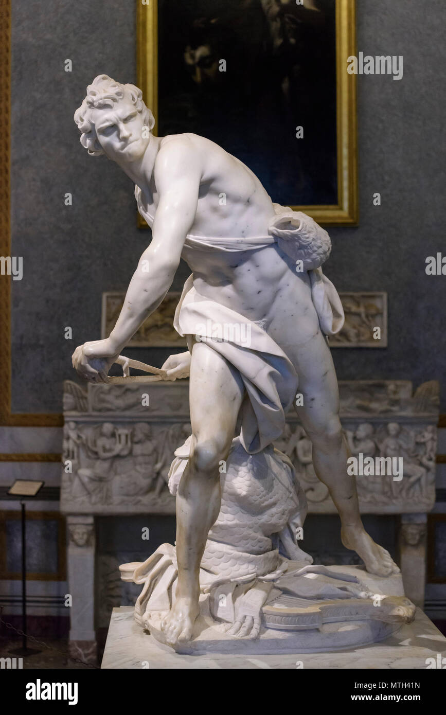 Rome. Italy. Gian Lorenzo Bernini (1598-1680), David, marble sculpture, 1623-1624. Galleria Borghese.  Inv. LXXVII Stock Photo