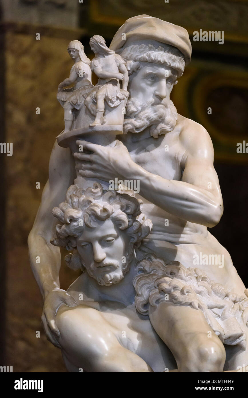 Rome. Italy. Gian Lorenzo Bernini (1598-1680), Aeneas, Anchises, and Ascanius, marble sculpture, 1618-1620. Galleria Borghese.  Detail showing Aeneas  Stock Photo