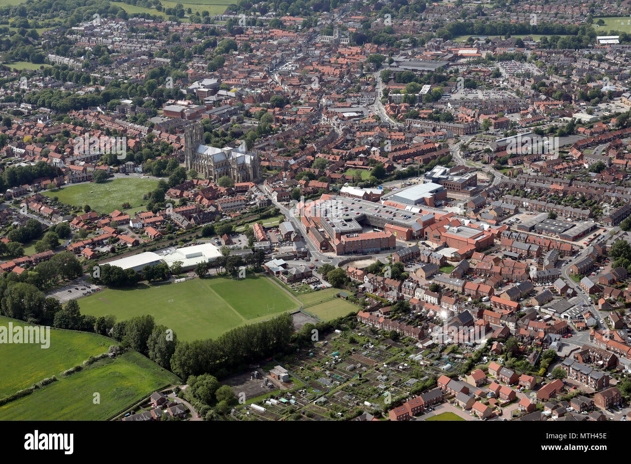 aerial view of Beverley town centre, East Yorkshire, UK Stock Photo
