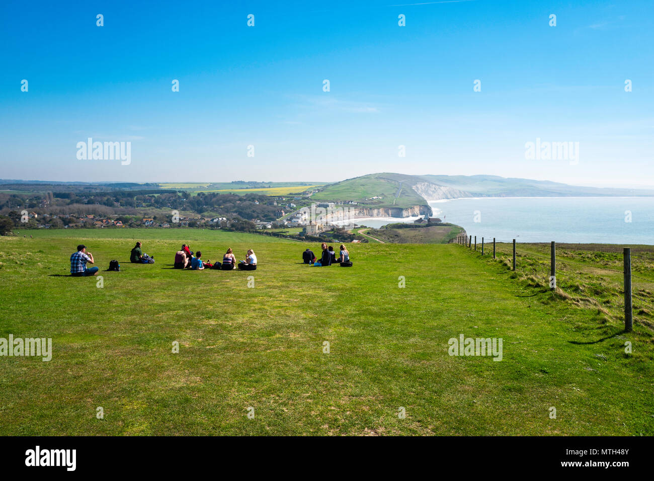 View facing east towards Freshwater Bay, on Tennyson Down, Isle of Wight, Hampshire, UK. Stock Photo