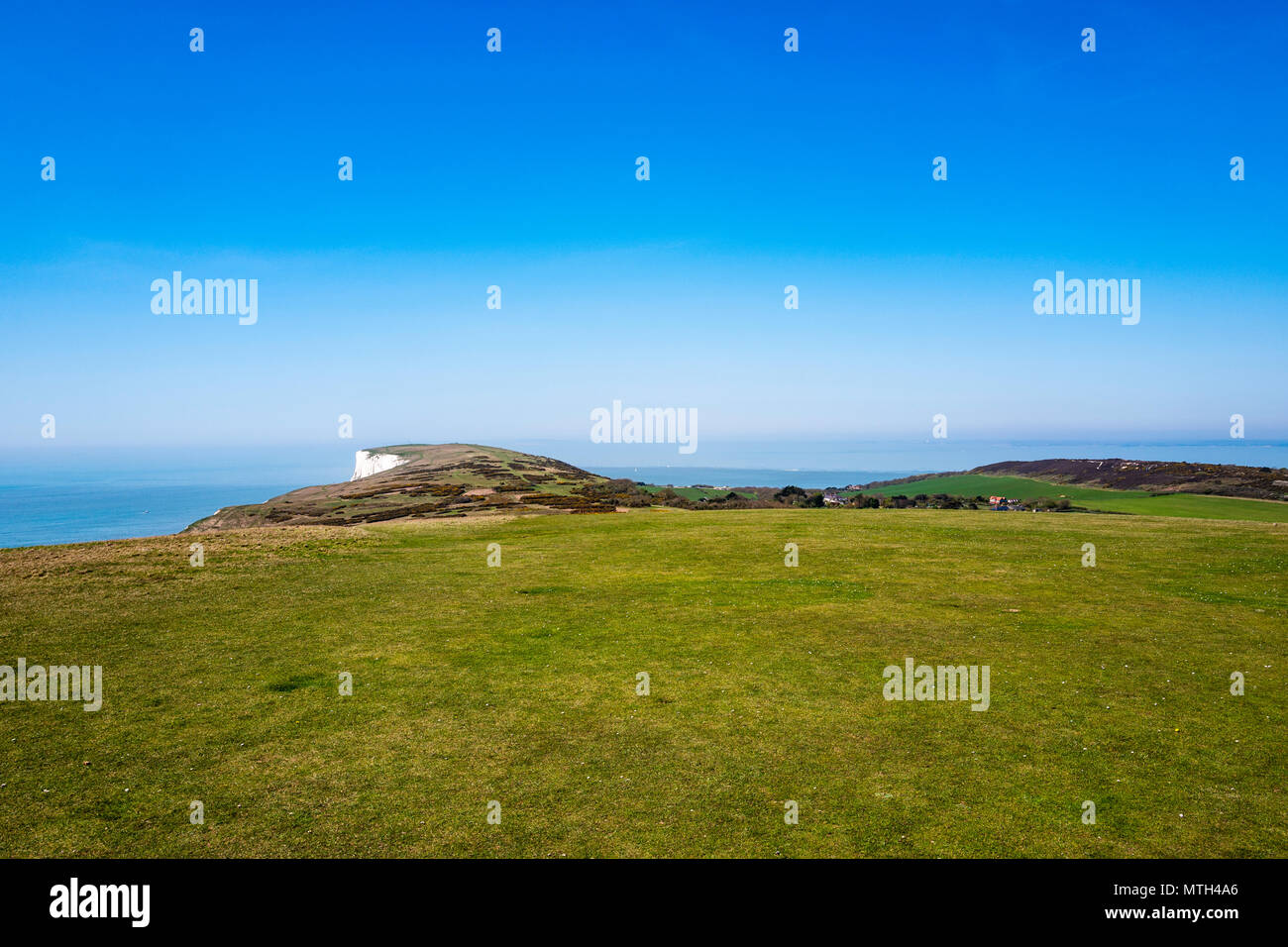 View of Tennyson Down looking west towards the Needles, Isle of Wight, Hampshire, UK. Stock Photo