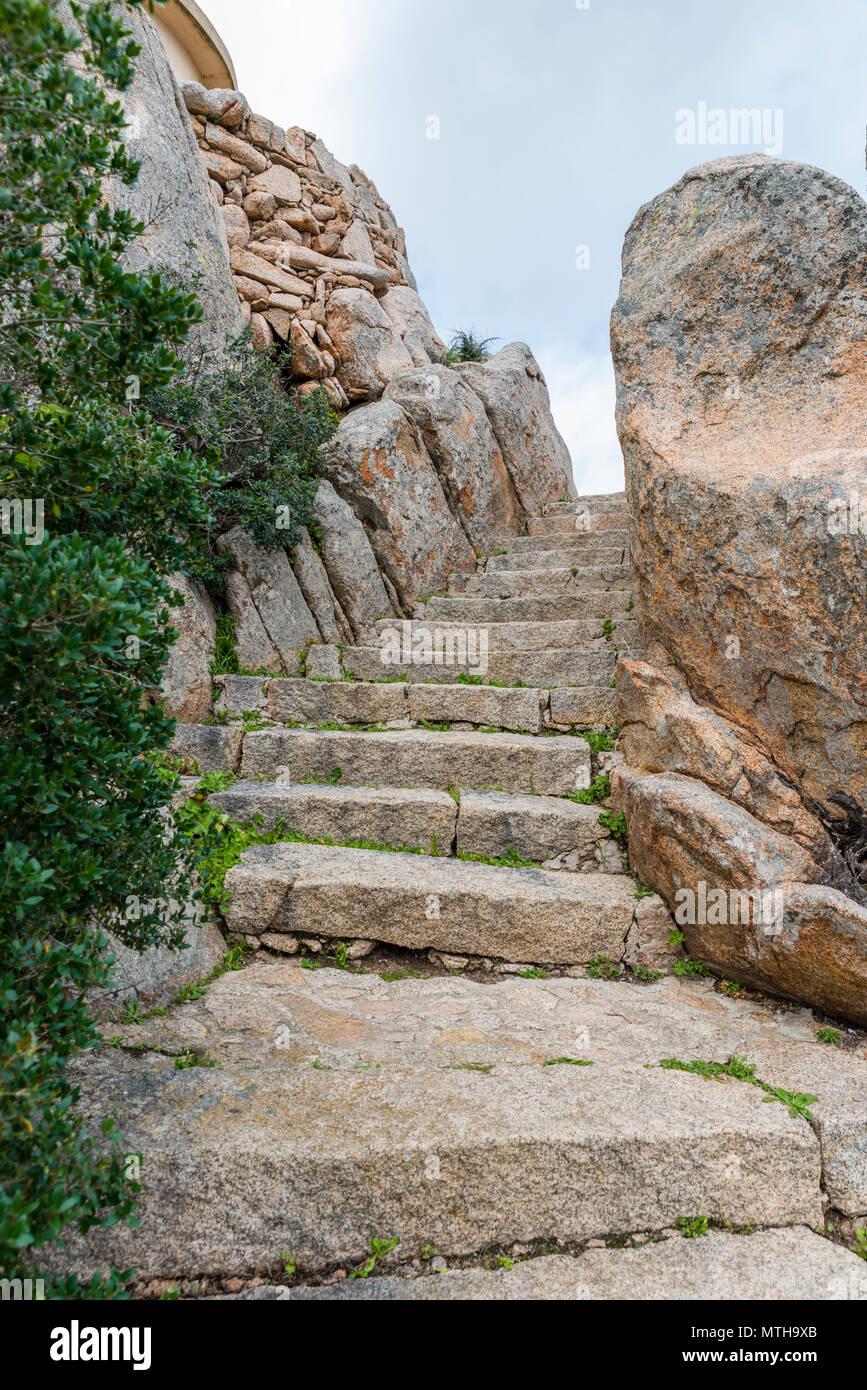 stairs track to the landmark of capo orso in sardinia italy, capo dorso is a landmark wth beautifull rocks at the costa emeralda Stock Photo