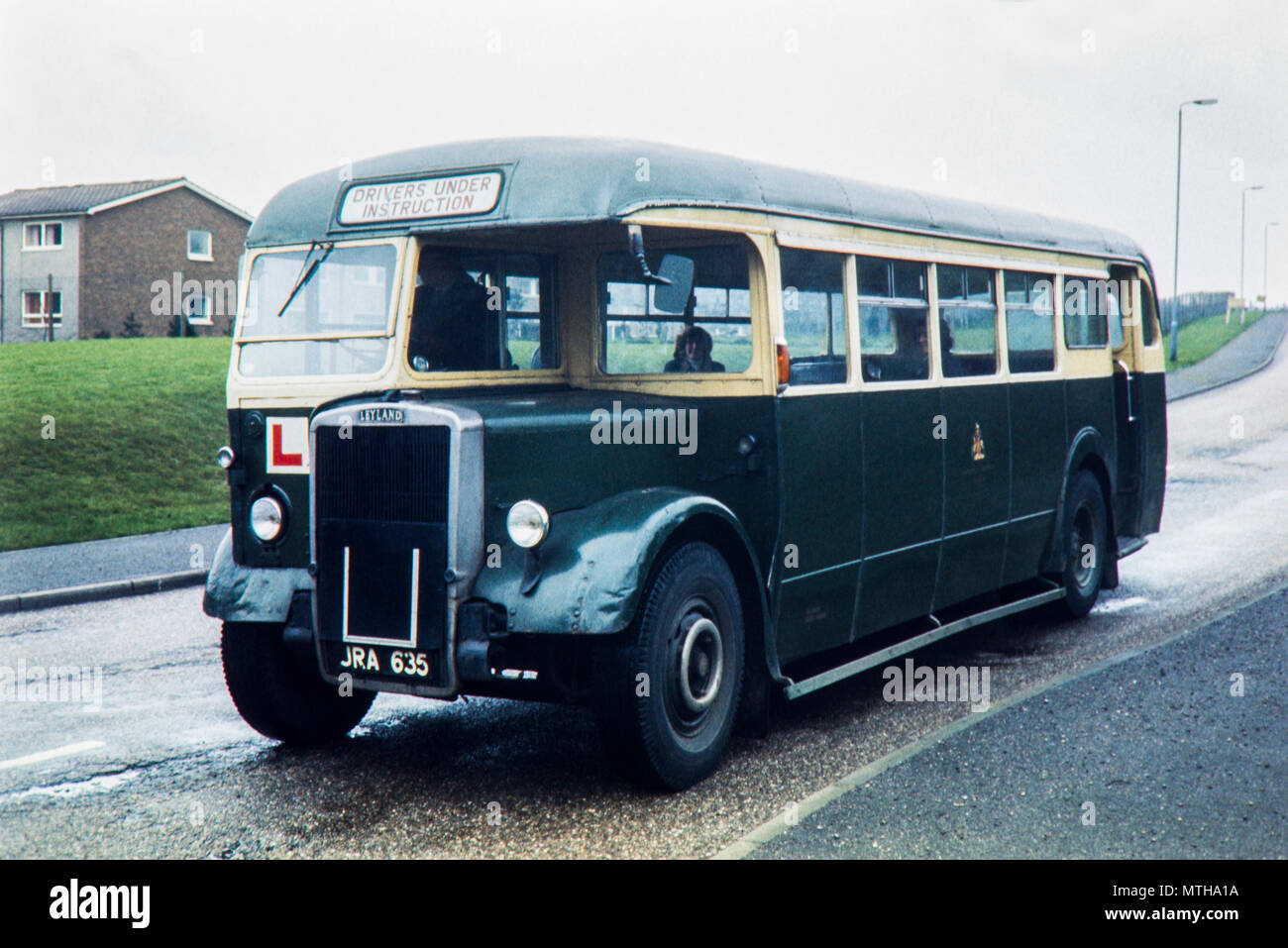 Pre 1963 registered Leyland single decker bus used in Chesterfield, Derbyshire in April 1973 for training new drivers. Stock Photo