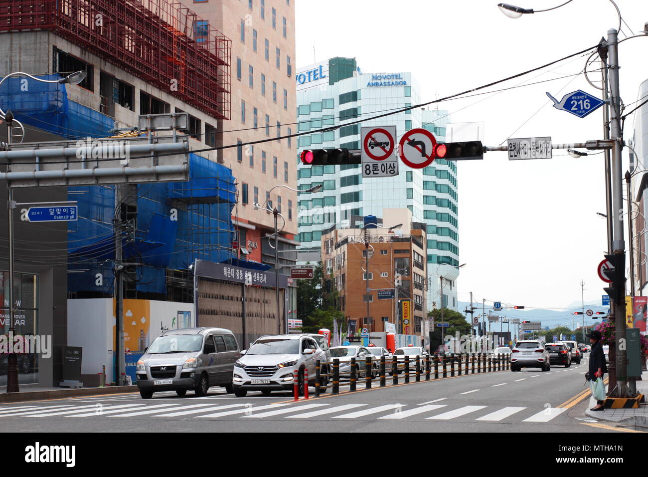 Street movement in Haeundae, Busan, South Korea. Cars waits for traffic