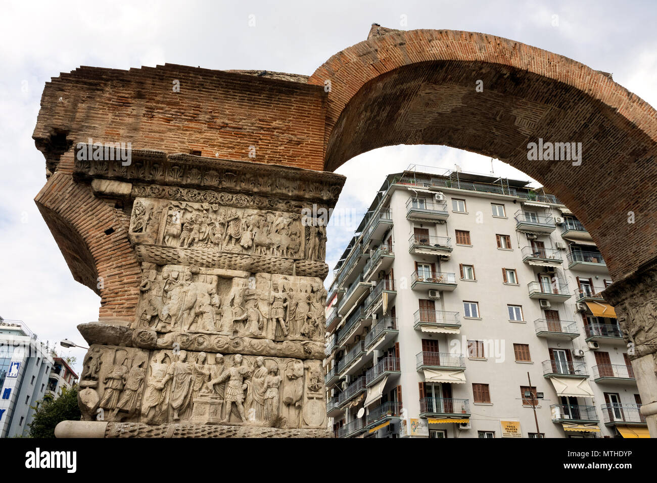 Thessaloniki, Greece, 09/28/2017: Arch of Galerius and buildings in the background Stock Photo