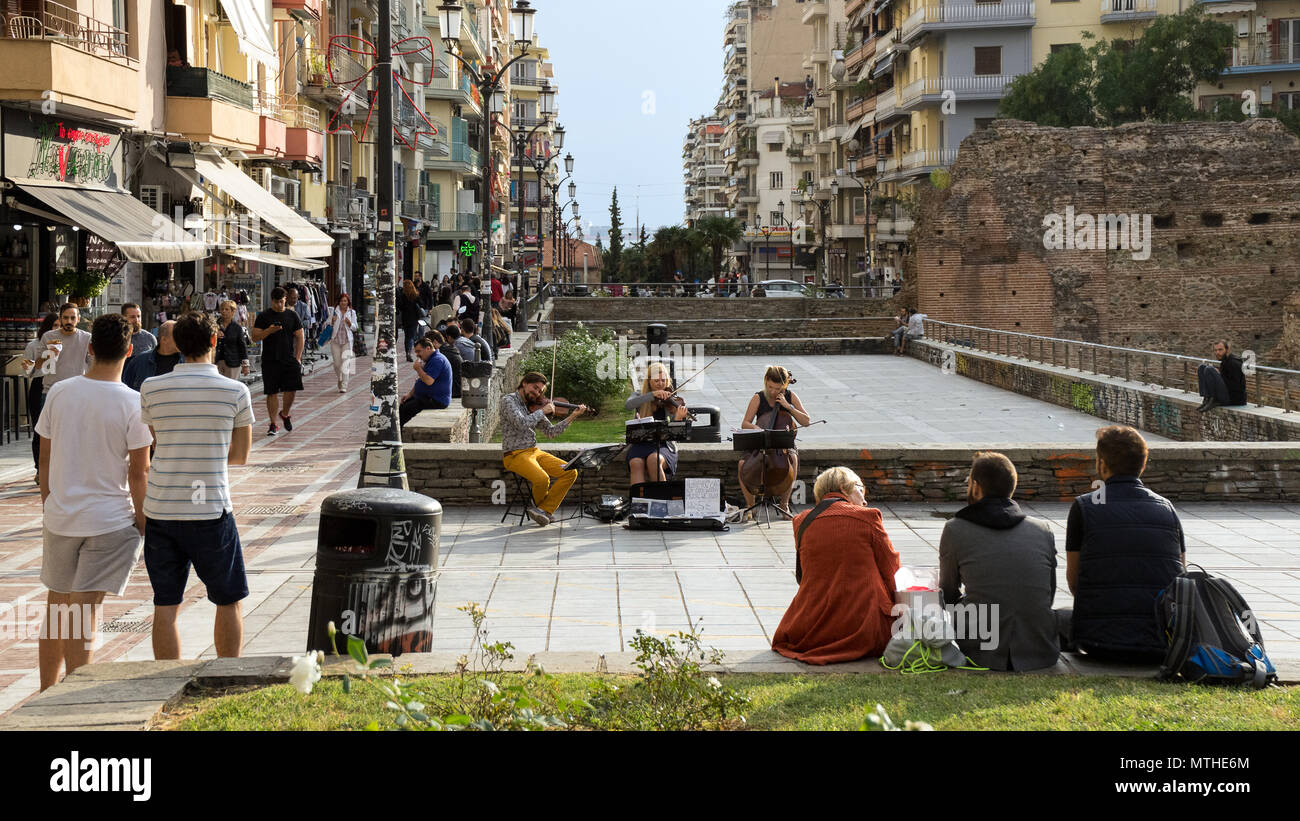 Thessaloniki, Greece, 09/29/2017: musicians play in Navarinou square in Thessaloniki Stock Photo
