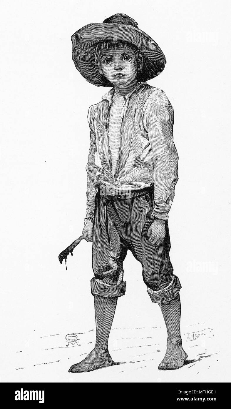 Engraving of a tarboy, responsible for applying tar to the cuts on sheep during the shearing season, Australia. From the Picturesque Atlas of Australasia Vol 3, 1886 Stock Photo