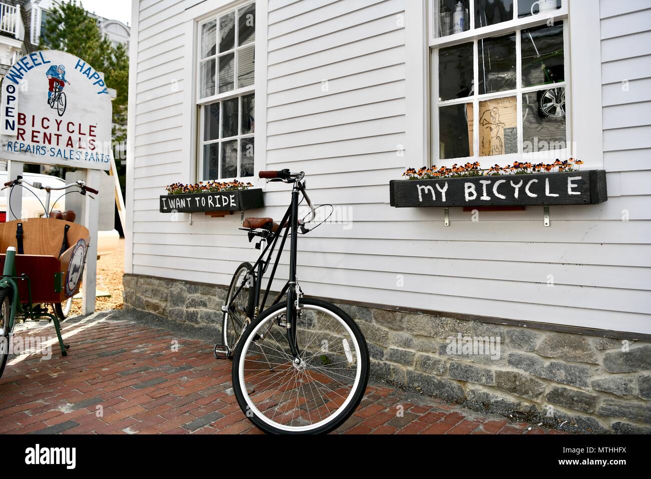 Wheel Happy Bicycle Rentals on the island of Martha's Vinyard, Massachusetts Stock Photo