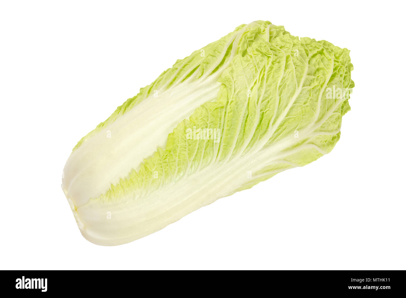 Napa cabbage, Chinese cabbage from above. Also nappa or wombok. Raw, fresh, uncooked and green vegetable. Brassica rapa Perkinensis Group. Macro photo. Stock Photo
