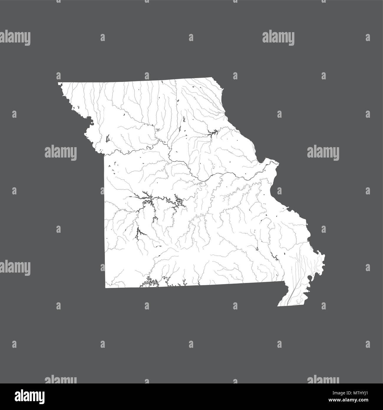 U.S. states - map of Missouri. Hand made. Rivers and lakes are shown. Please look at my other images of cartographic series - they are all very detail Stock Vector