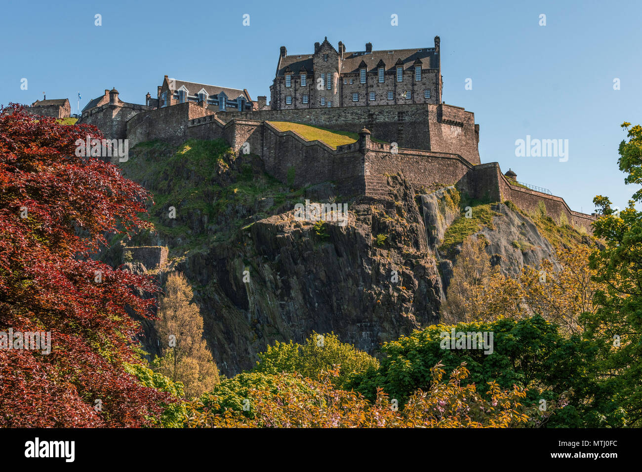 View of part of the Edinburgh Castle on a sunny day. Stock Photo