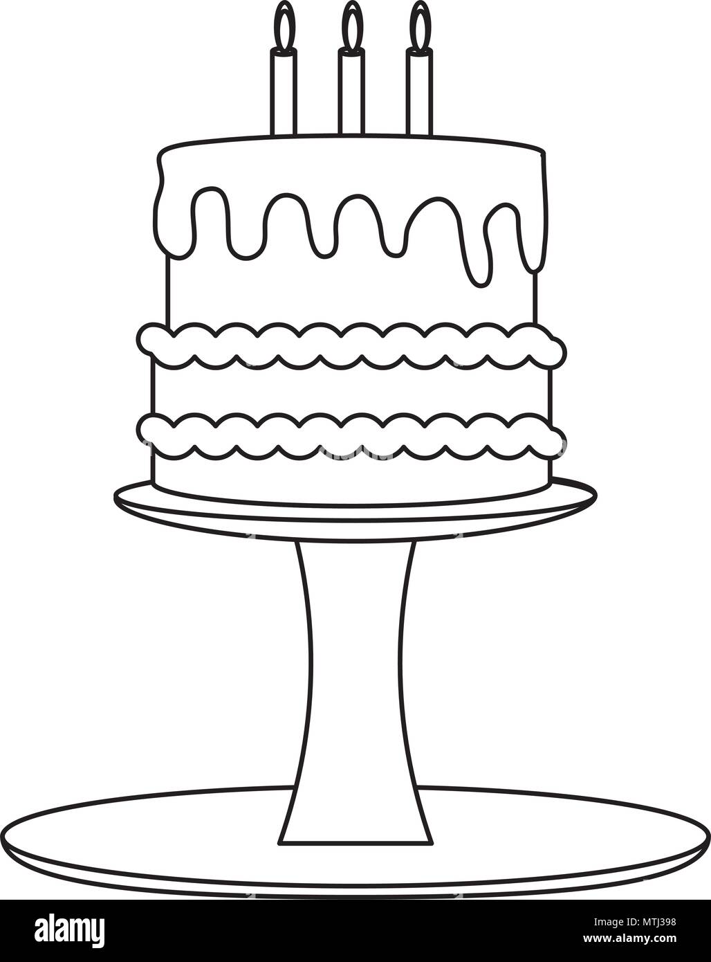 birthday cake on cake stand over white background, vector illustration