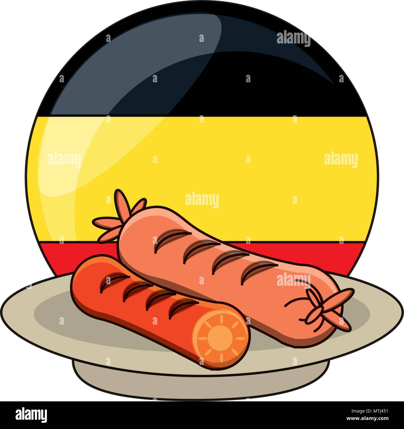 german flag and dish with sausages over white background, vector illustration Stock Vector