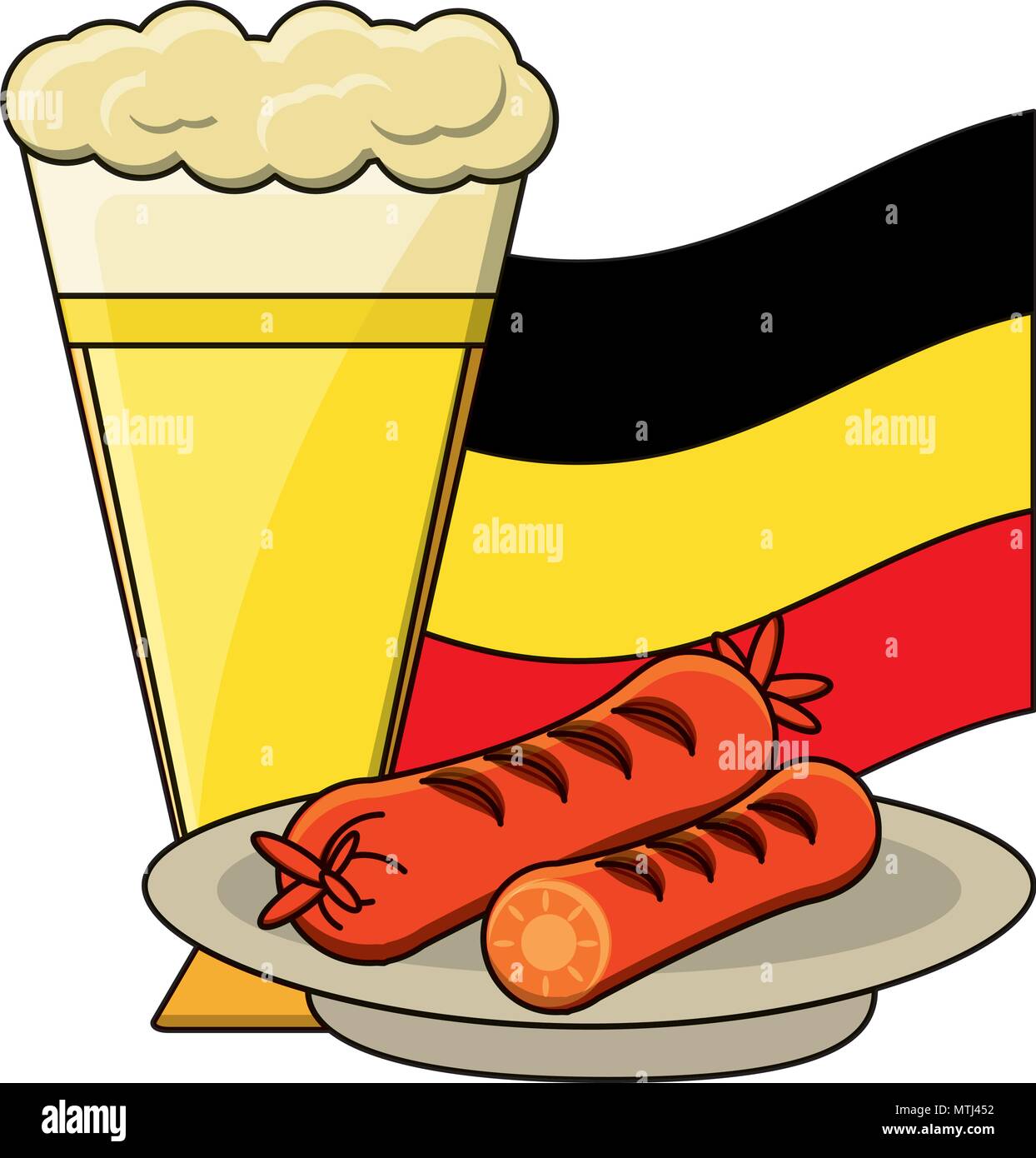 german beer and sausages over white background, vector illustration Stock Vector