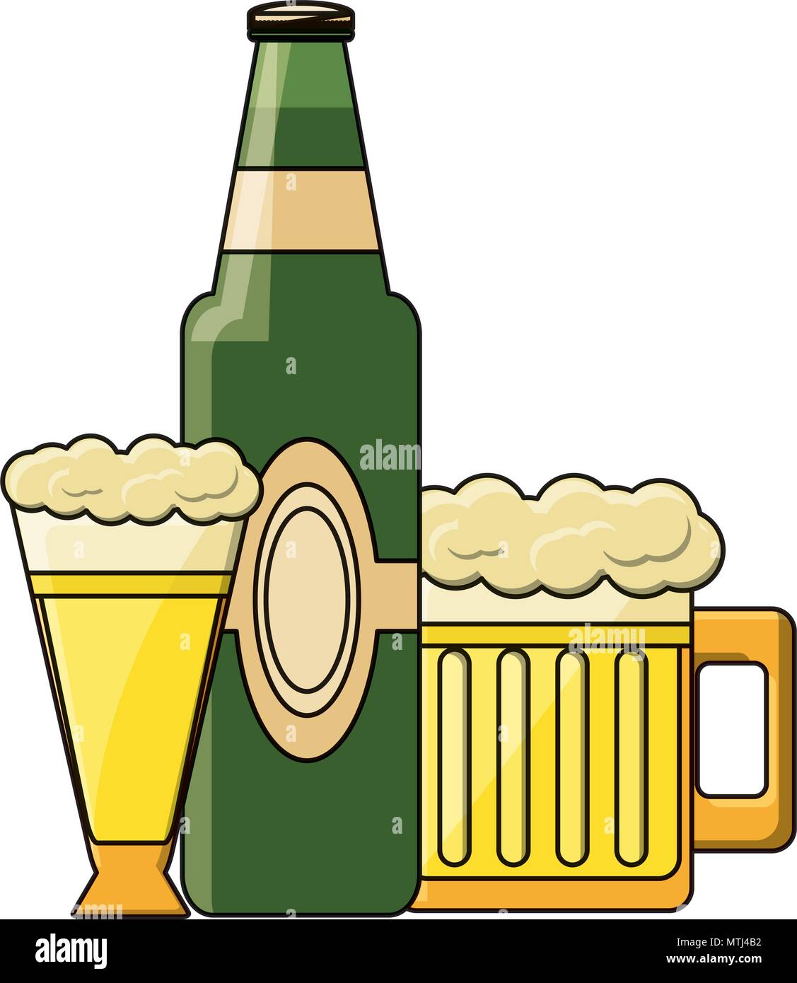 german beer bottle and mugs over white background, vector illustration Stock Vector