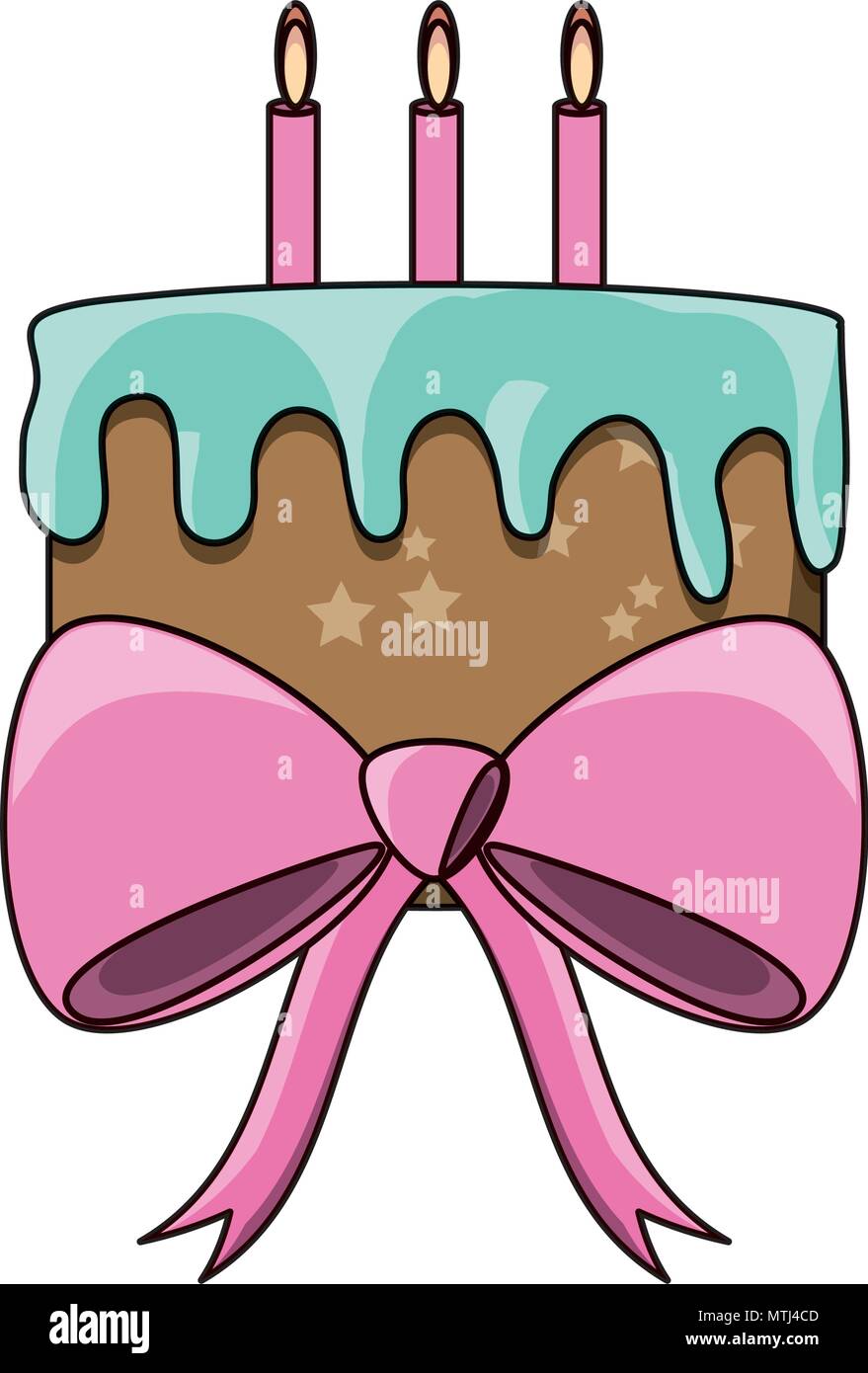 decorative bow with birthday cake icon over white background, vector ...