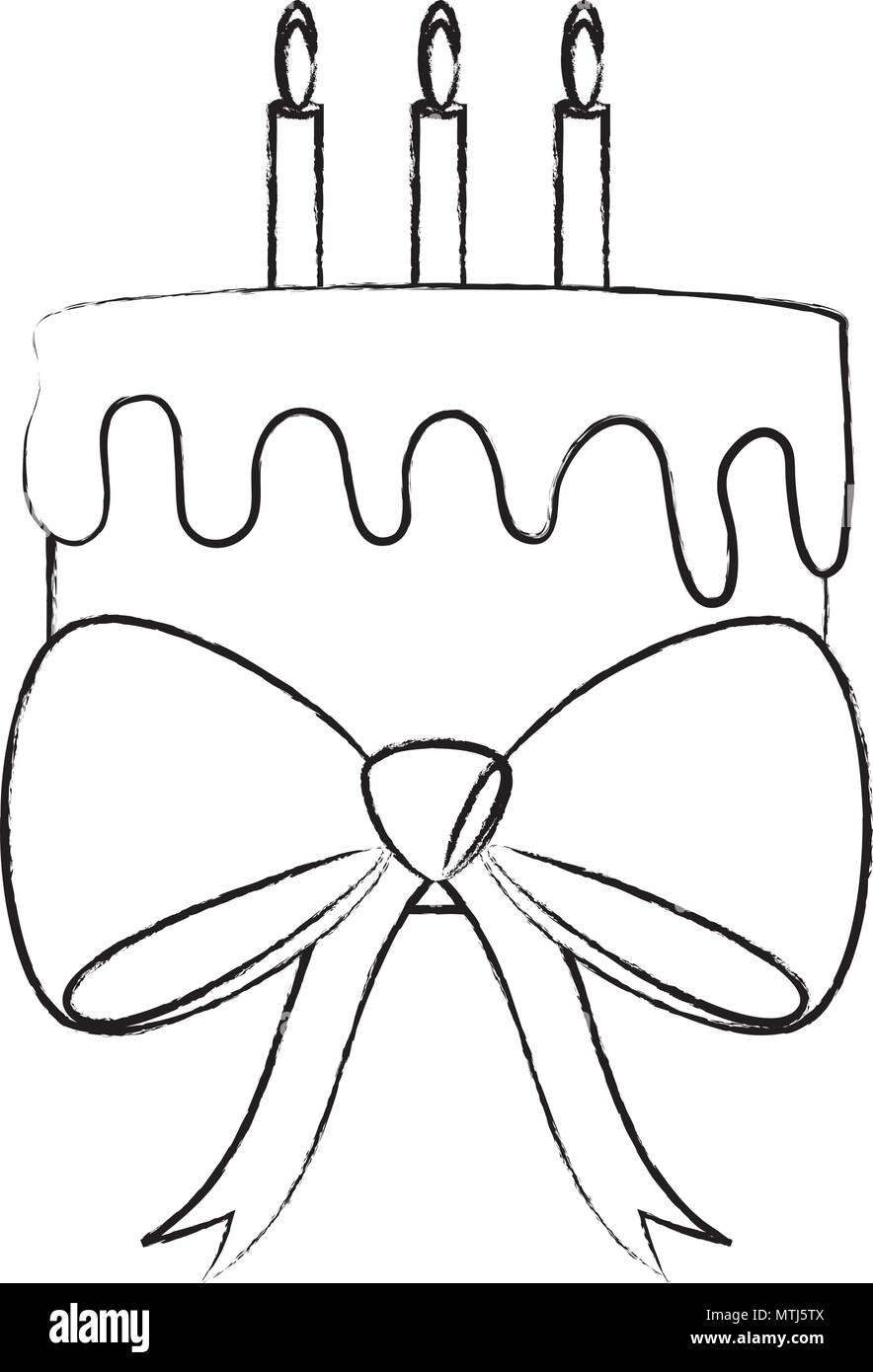 decorative bow with birthday cake icon over white background, vector ...