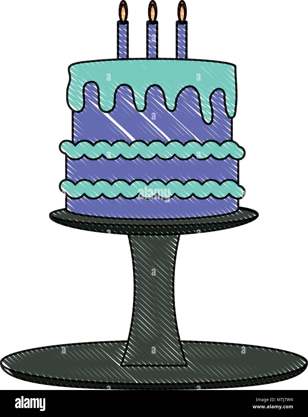 birthday cake on cake stand over white background, vector illustration