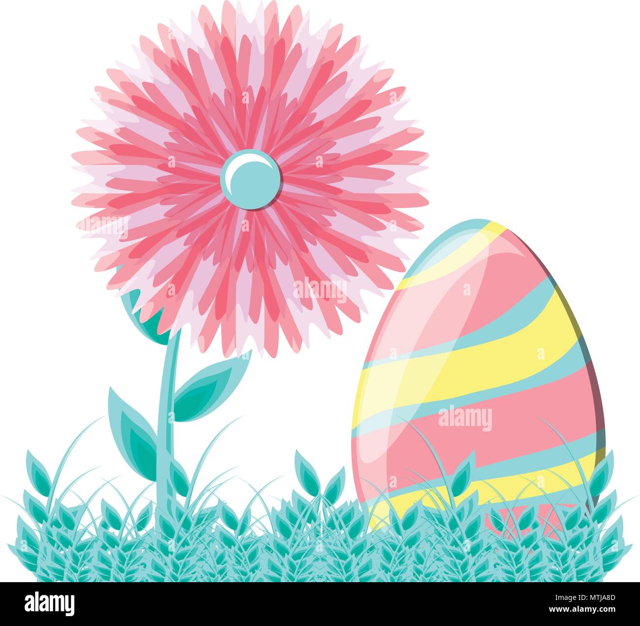 easter egg in the grass with a beautiful flowers over white background ...