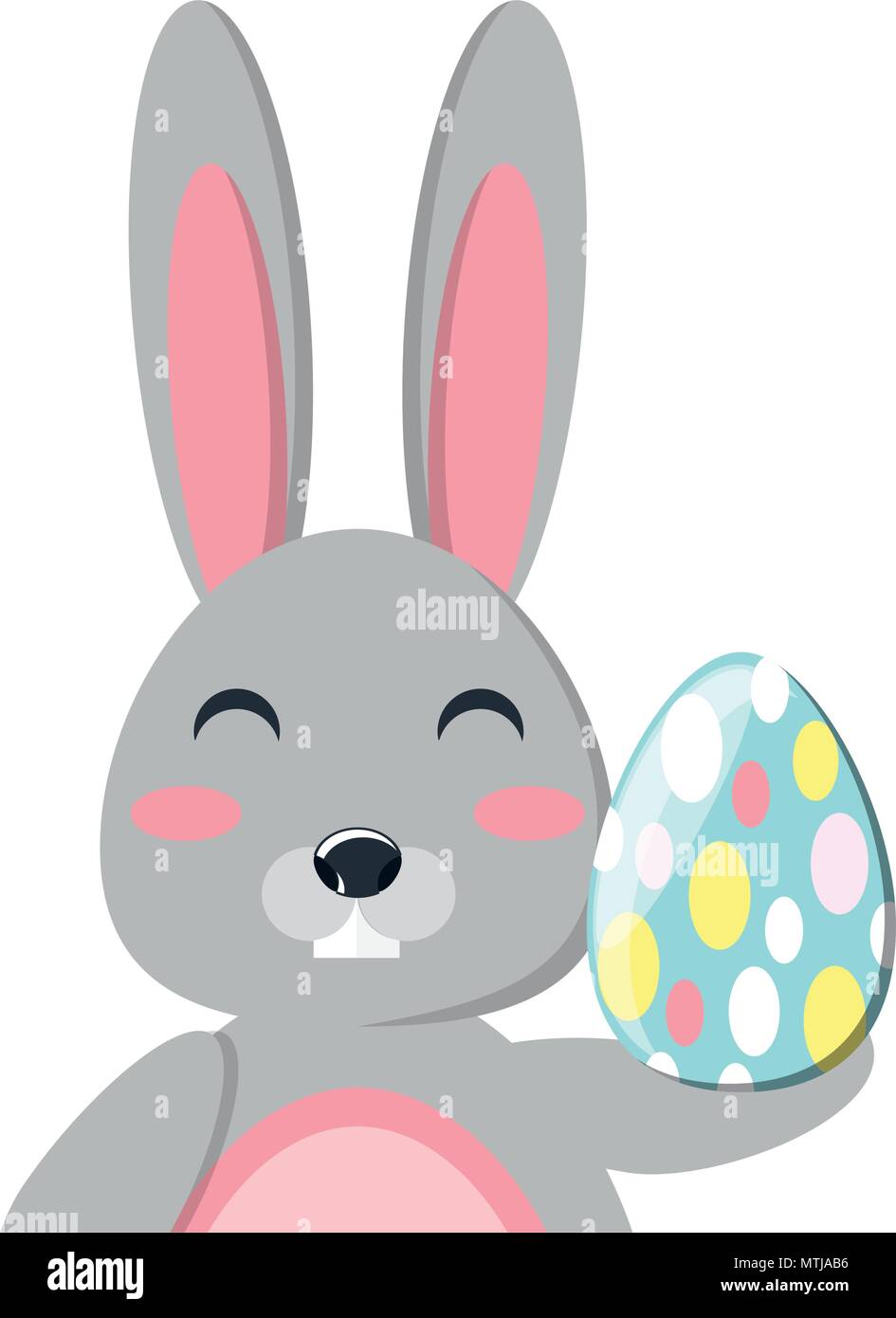 cute rabbit with easter egg over white background, vector illustration ...