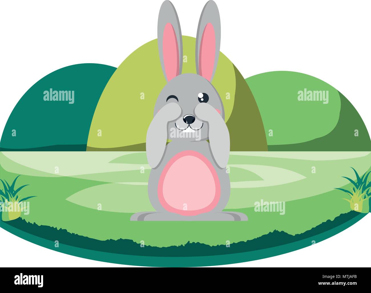 cute rabbit in the grass over white background, vector illustration ...