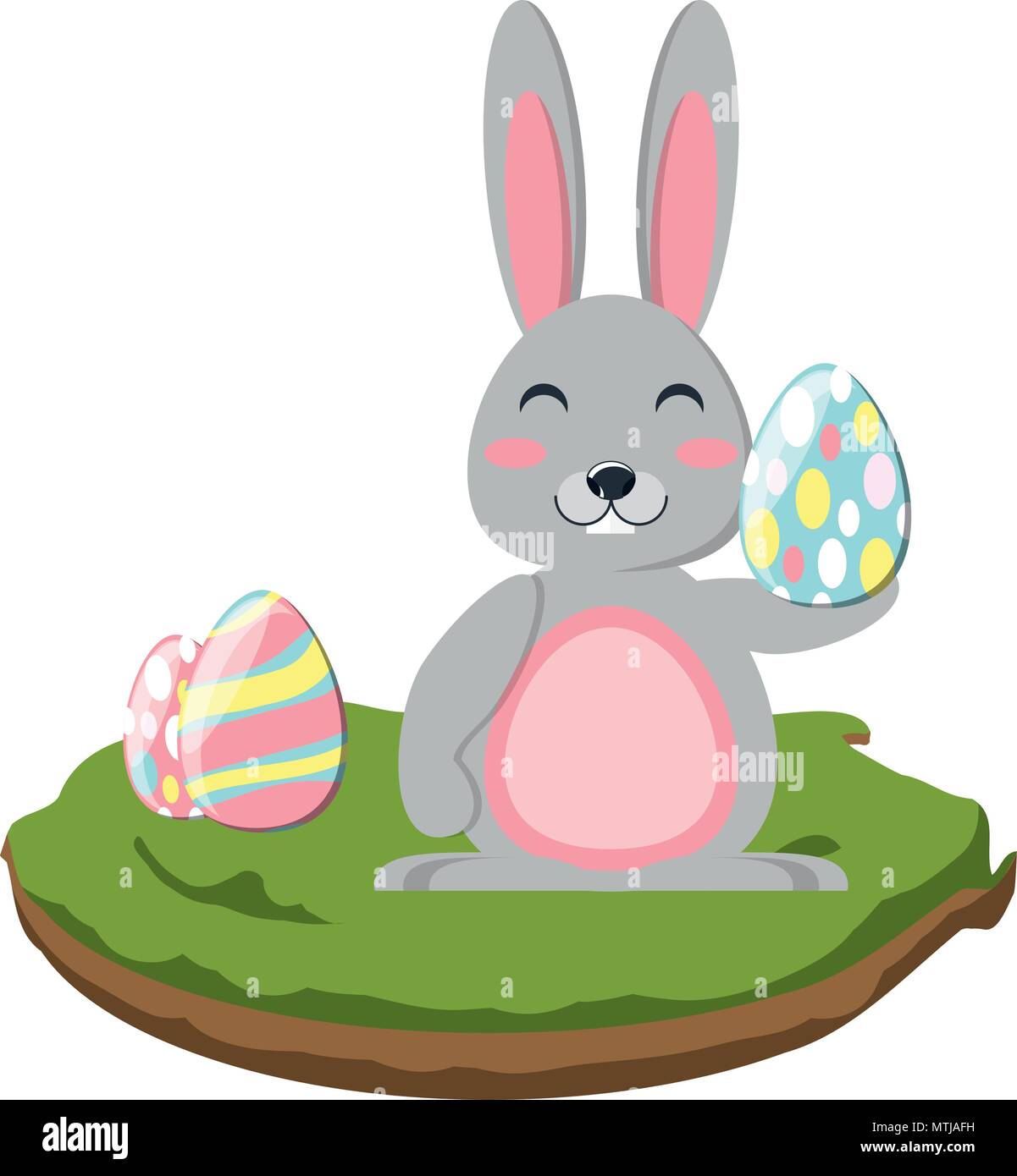 cute rabbit with easter egg in the grass over white background, vector ...
