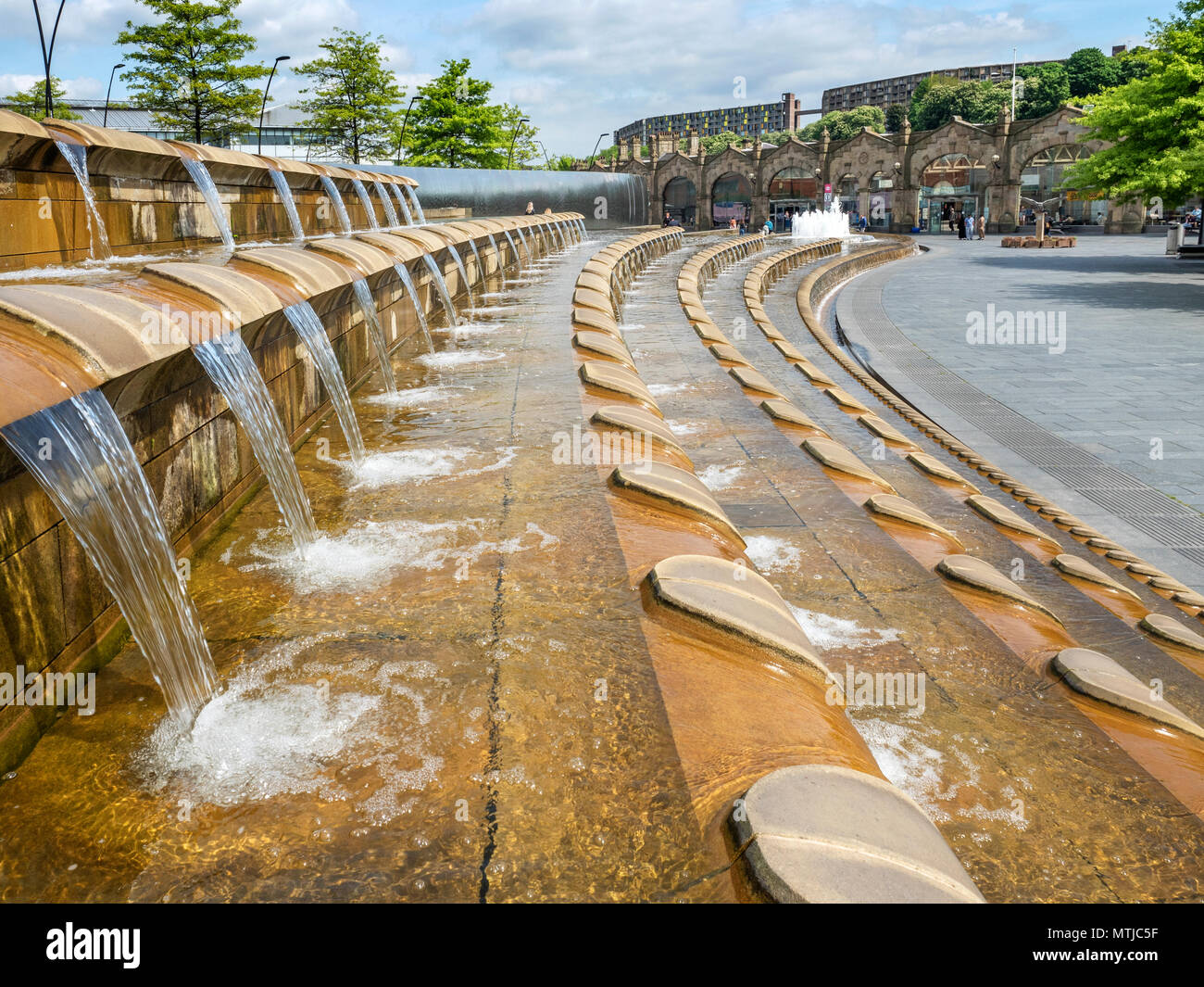 Water featue near the railway station in Sheaf Square Sheffield South Yorkshire England Stock Photo