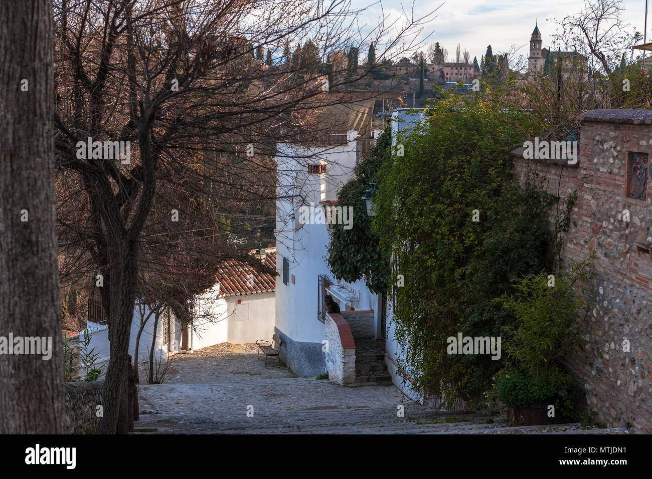 Calle Cuestecilla Alborea, Sacromonte, Granada, Andalusia, Spain Stock Photo