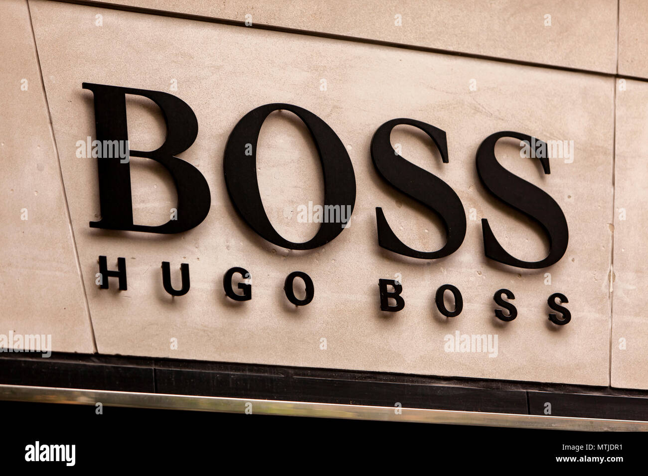 ZURICH, SWITZERLAND - MAY 17, 2018: Detail of the Hugo Boss shop in Zurich,  Switzerland. Hugo Boss is German luxury fashion and style house founded in  Stock Photo - Alamy