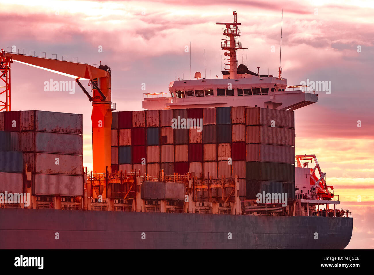 Blue container ship. World logistics and production transfer Stock ...