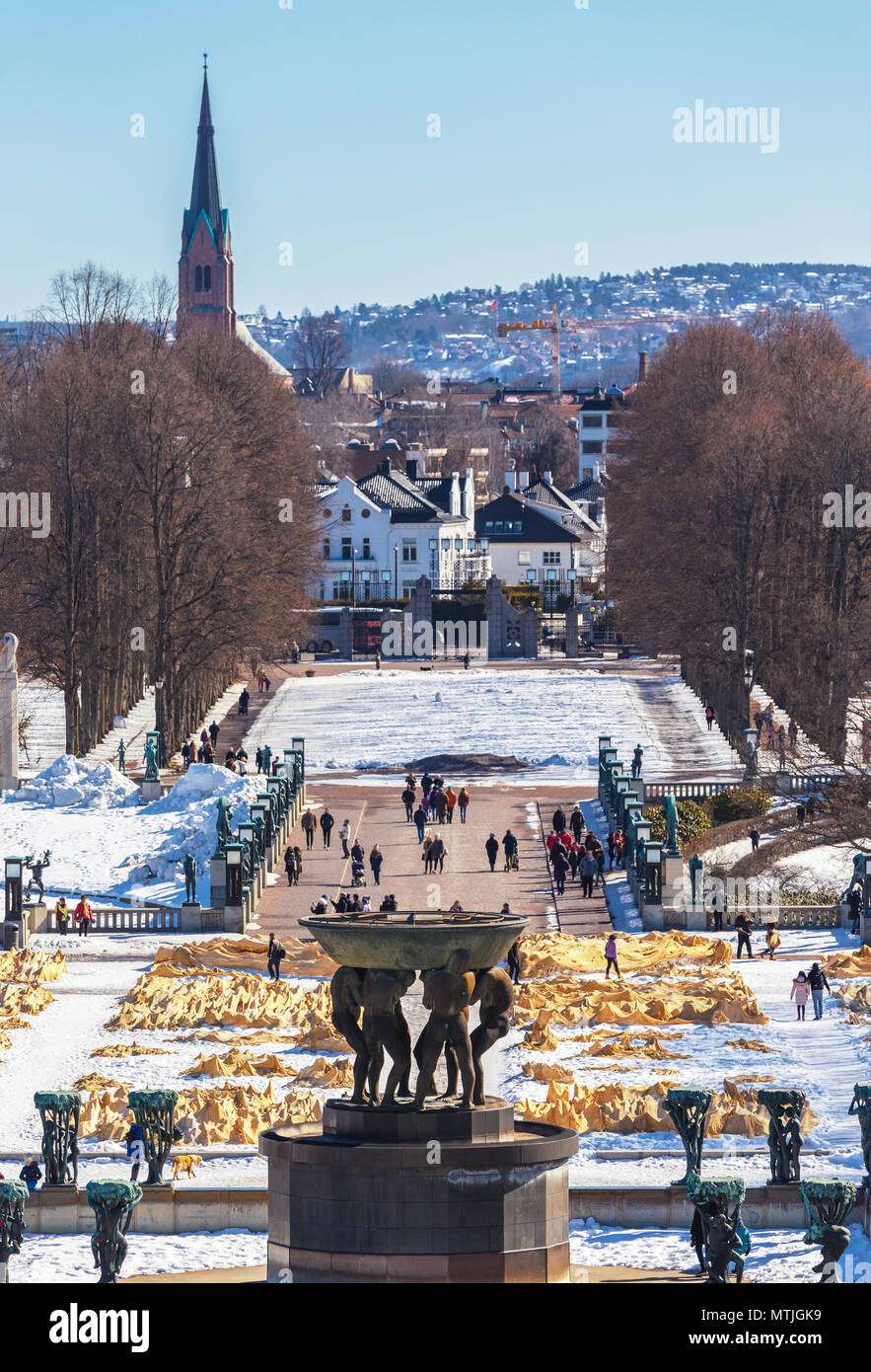 Oslo city skyline from The Vigeland Park in winter season Norway Stock Photo