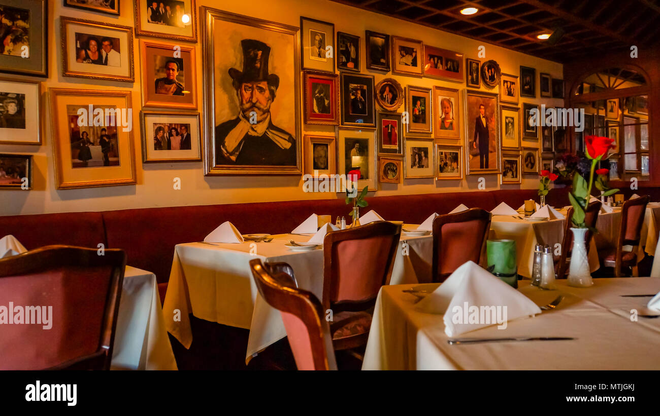 San Francisco, California/ USA - May 7,2018 : classic old style La Traviata Italian Restaurant in the Mission District serving up authentic Italian di Stock Photo